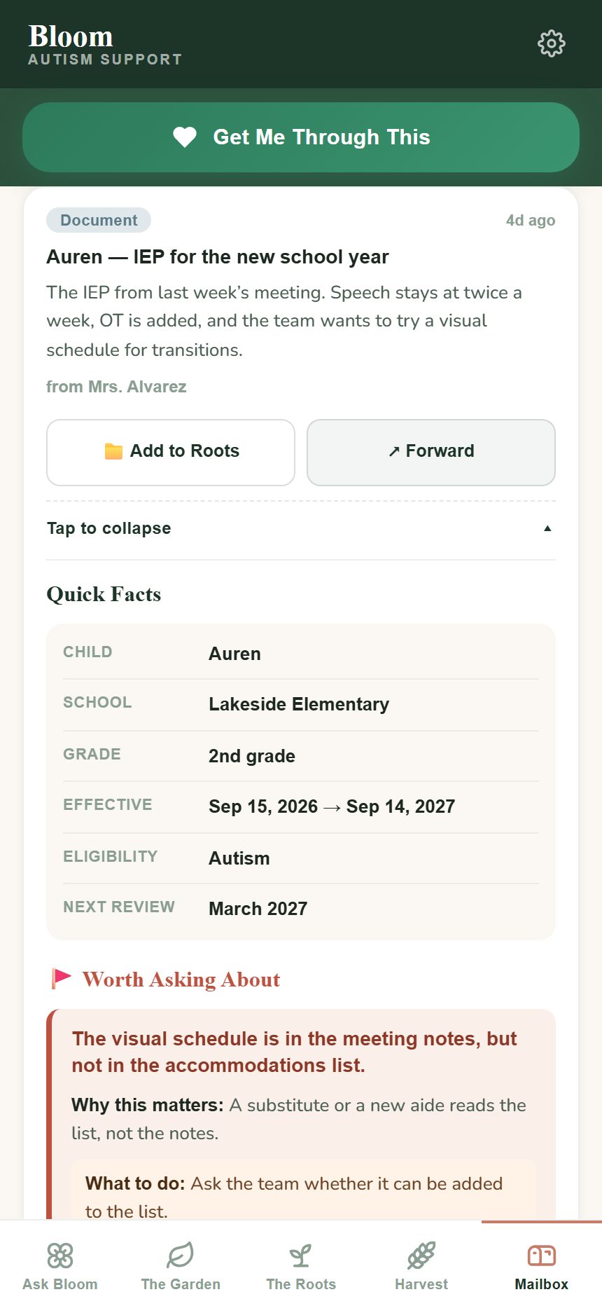 An IEP from Auren’s teacher in the Mailbox, explained in plain language